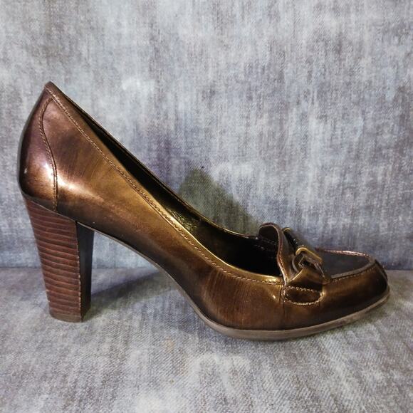 Franco Sarto Gable patent leather brown metallic heeled loafers. Size 8M - Picture 3 of 7
